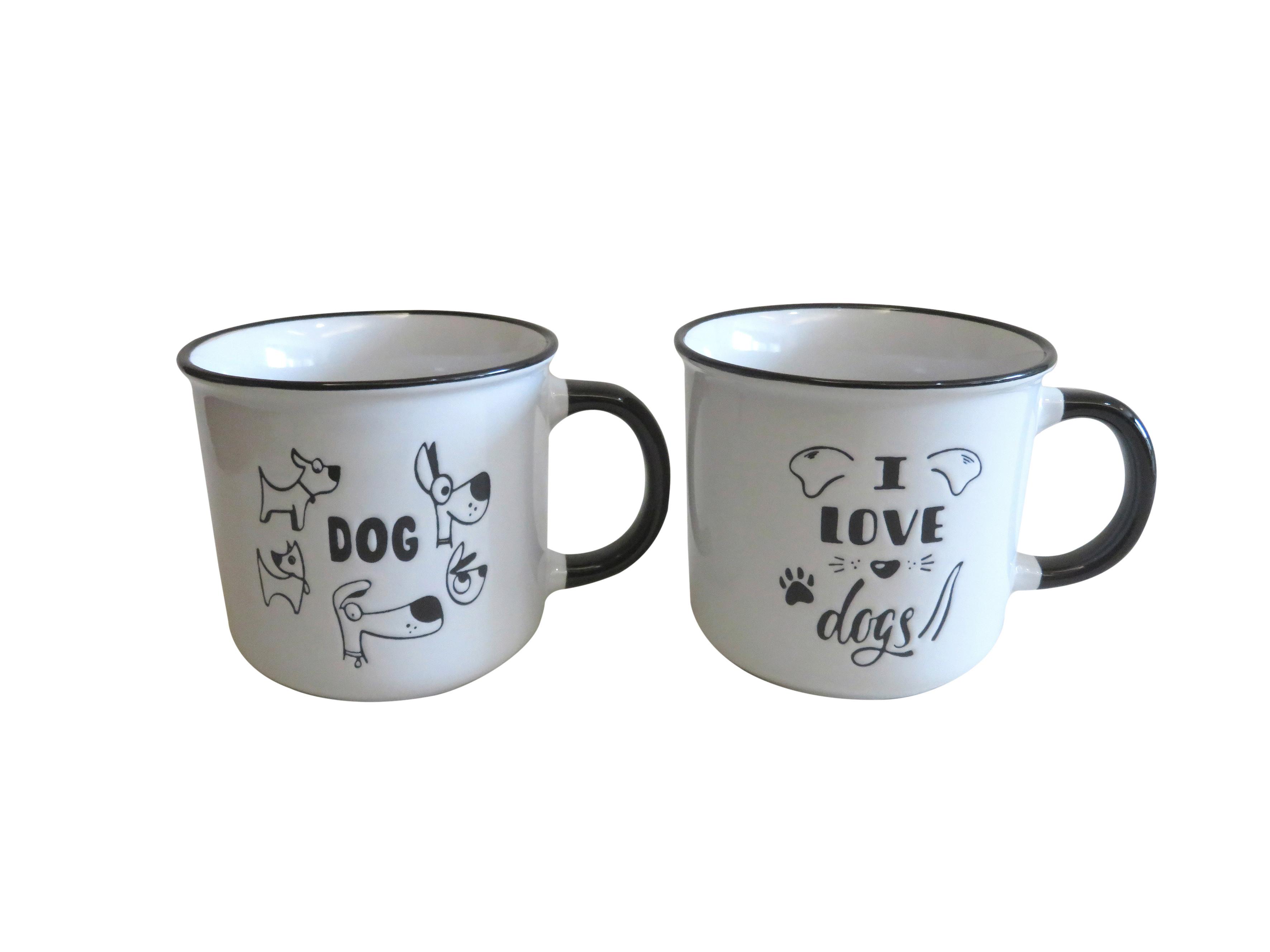 SET MED KOPPAR DOGS - vit/svart, Klassisk, keramik (9,8/9,2cm) - Mömax
