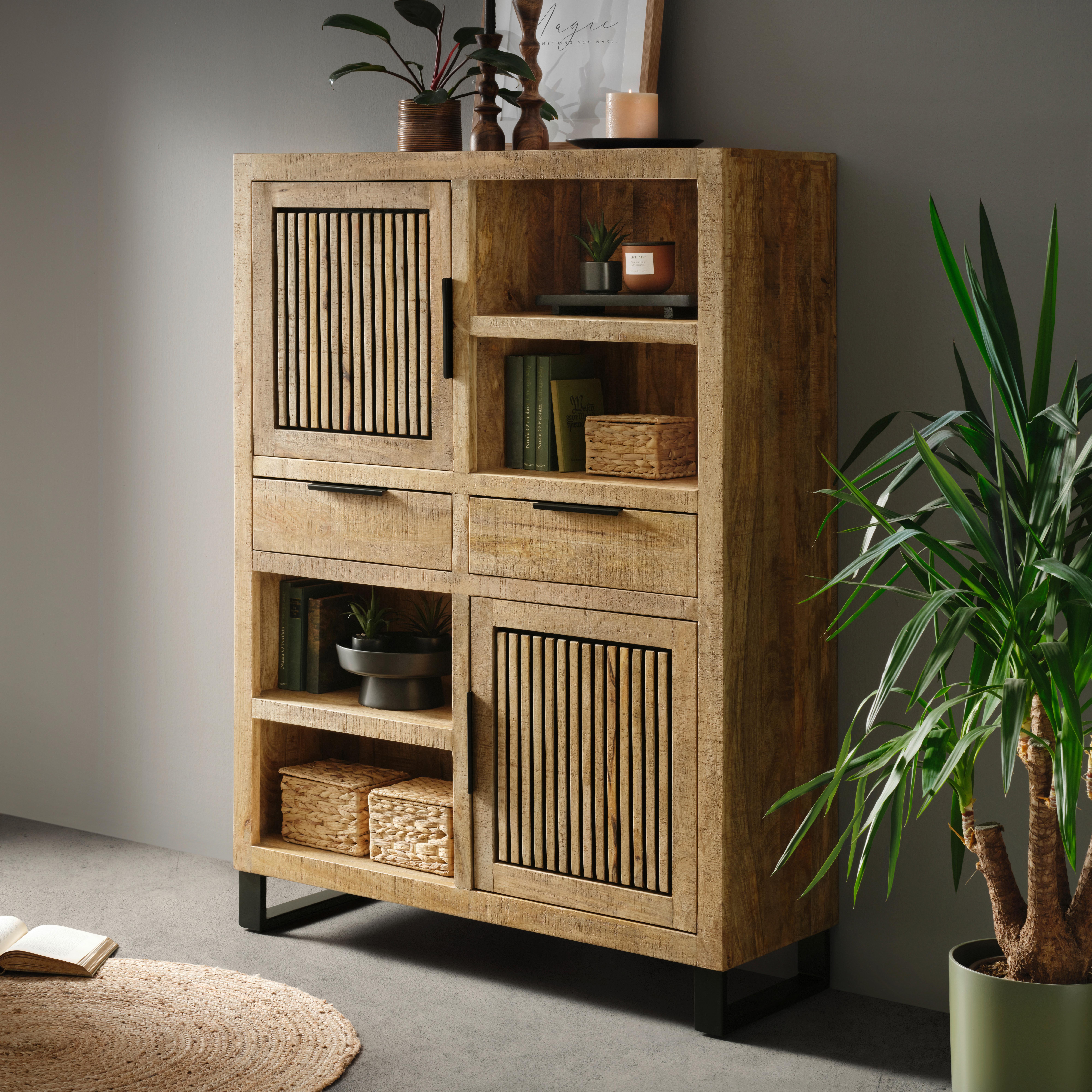 Highboard Everest Naturfarben/Schwarz - Schwarz/Naturfarben, Natur, Holz/Metall (118/157/40cm) - Mömax