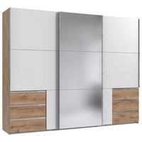 Schwebetürenschrank Level 36 Weiß/Plankeneiche - Chromfarben/Plankeneiche, MODERN, Holzwerkstoff (300/236/65cm) - MID.YOU