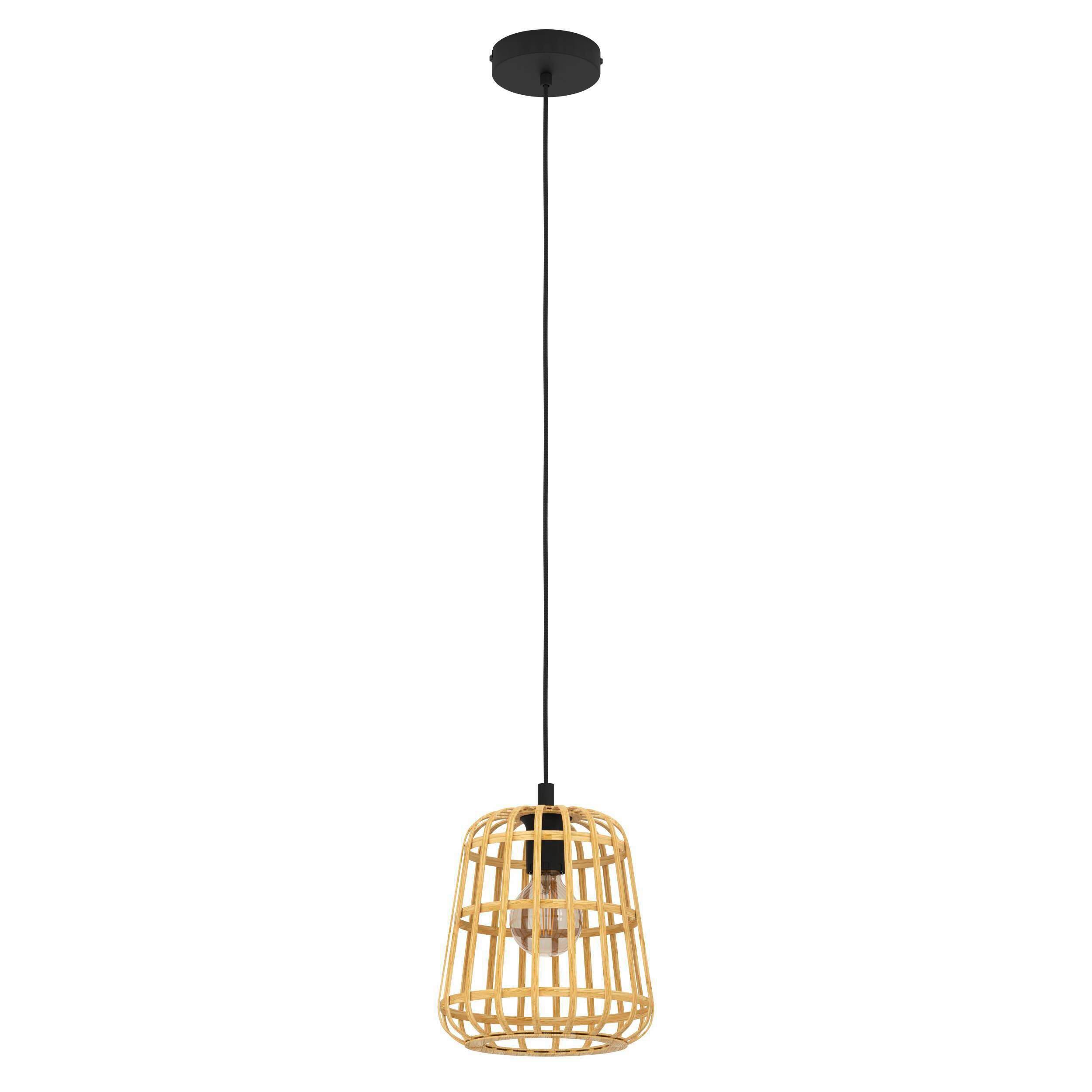 Hängeleuchte 390152_montezuelo - Schwarz/Naturfarben, Design, Holz/Metall (24/150cm) - Eglo