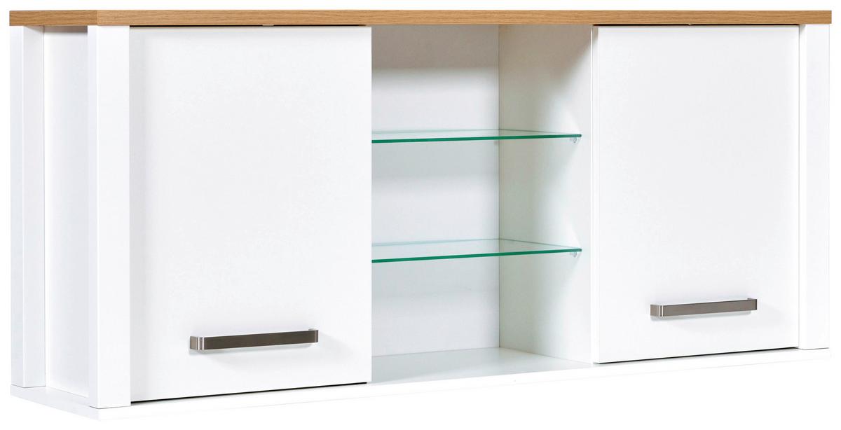 Hängeschrank Sicilia Weiß/Eiche Artisan - Silberfarben/Weiß, MODERN, Glas/Holzwerkstoff (130,3/57,5/33cm) - Mömax
