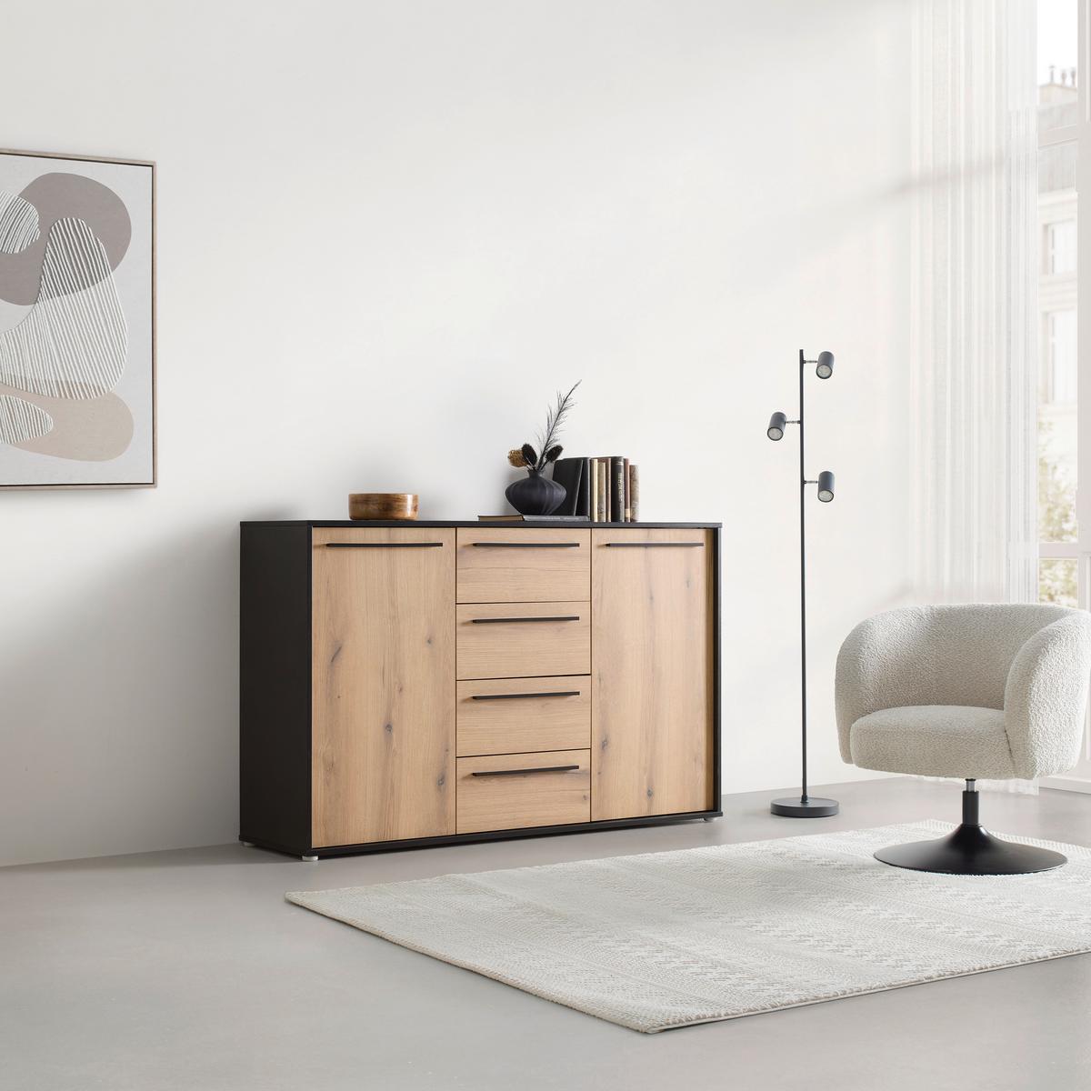 Sideboard Adriano Schwarz/Eichefarben - Eichefarben/Schwarz, MODERN, Holzwerkstoff/Kunststoff (149,5/94,8/41,2cm) - Mömax