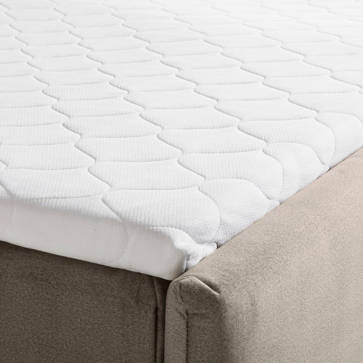 Boxspringbett Leonora ca. 200x200cm Beige mit Topper - Chromfarben/Beige, Modern, Holz/Textil (200/200cm) - Bessagi Home