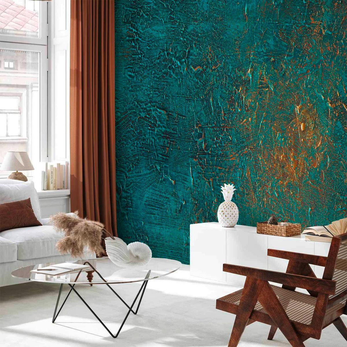 Fototapeta Azure Mirror, 300x210cm - turkizna/barve bakra, Basics, tekstil (300/210cm) - artgeist