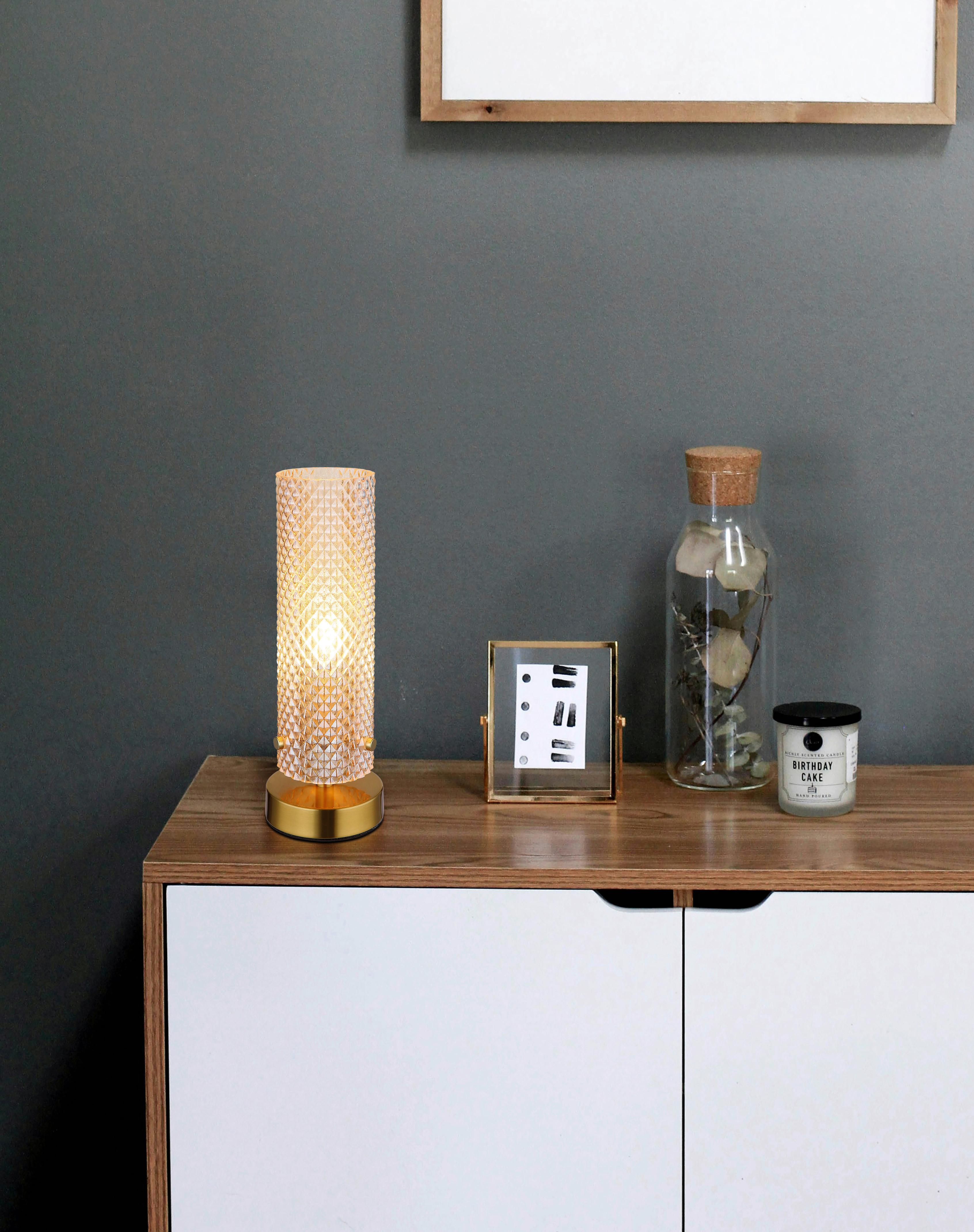 TISCHLEUCHTE 15775T  KAROLO - Goldfarben/Schwarz, Konventionell, Glas/Kunststoff (10/28,5cm) - Globo