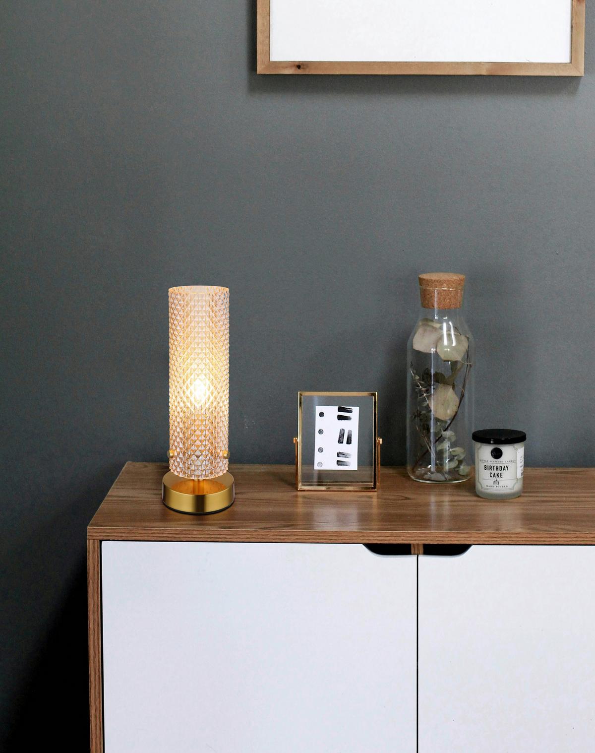 TISCHLEUCHTE 15775T  KAROLO - Goldfarben/Schwarz, Konventionell, Glas/Kunststoff (10/28,5cm) - Globo