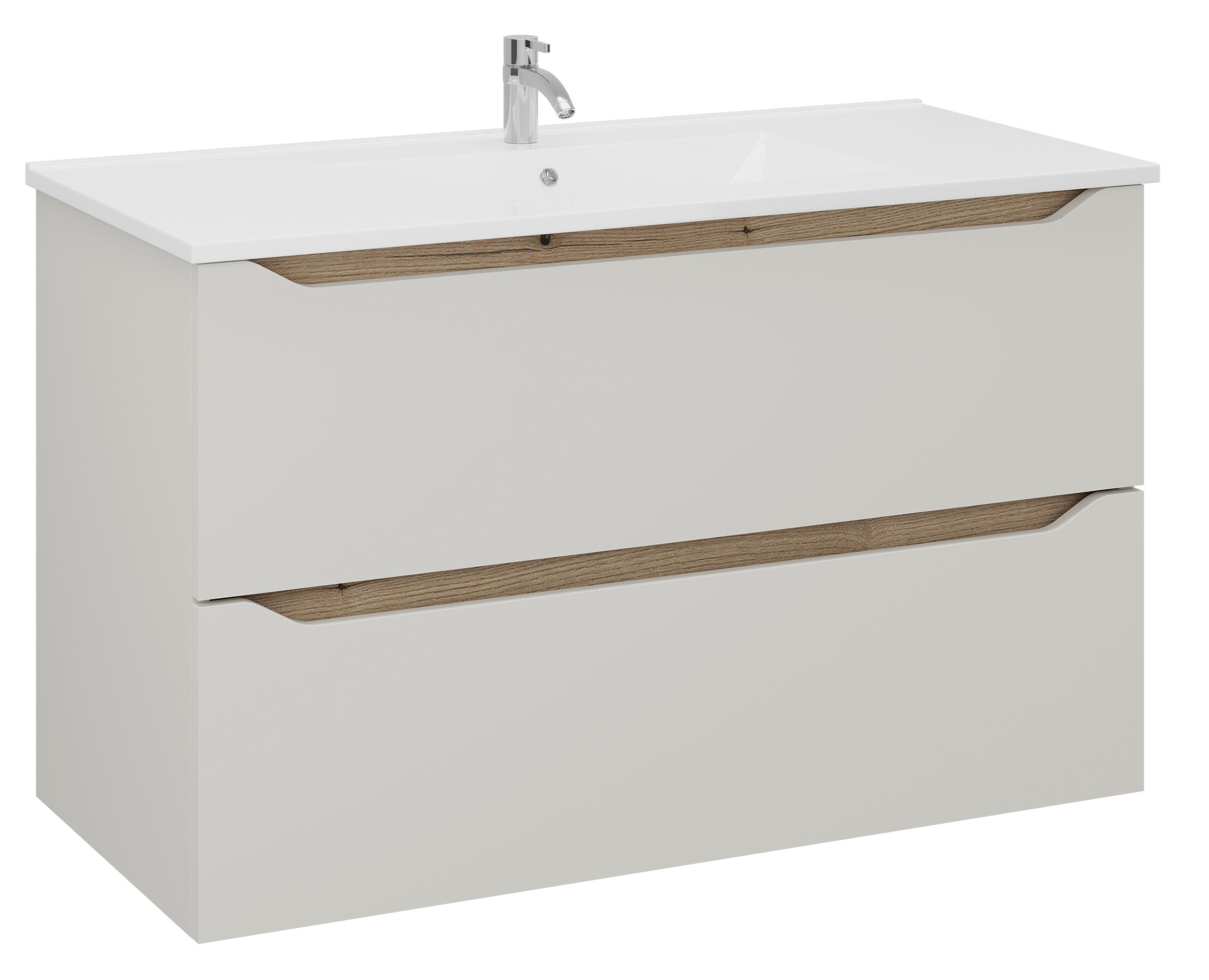 Waschbeckenunterschrank Mallorca Kaschmir/Eiche - Kaschmir/Weiß, MODERN, Keramik/Holzwerkstoff (100/62/46cm) - Based