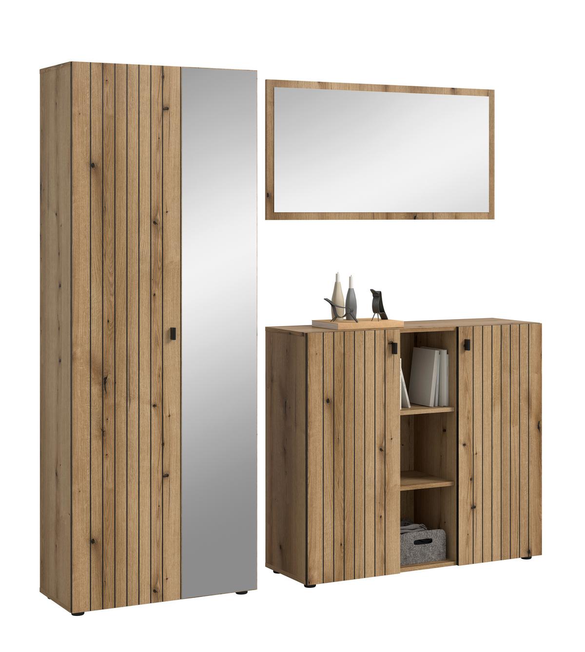 Predsoba Station, Barva Hrasta, 3-Delna - barve hrasta, Design, leseni material (191/192/37cm) - MID.YOU