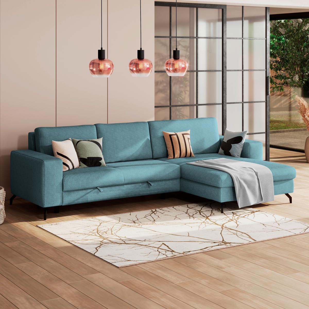 Kutna Garnitura Cloud - svijetlo plava, Trend, tekstil (290/178cm) - Modern Living