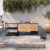 Outdoorküche Delia Schwarz /Naturfarben inkl. Abdeckung - Schwarz/Naturfarben, MODERN, Kunststoff/Metall (239/90/120cm) - Bessagi Garden