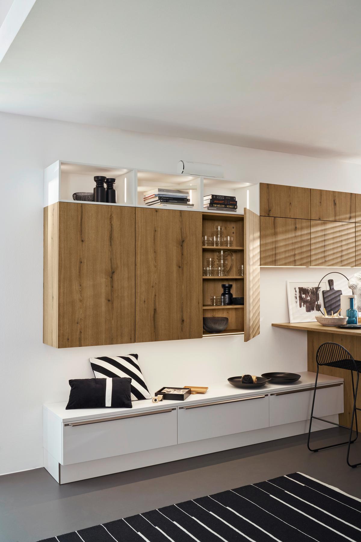 Einbauküche Soft Lack in Weiß/Eichefarben - Eichefarben/Weiß, MODERN, Holzwerkstoff - Nolte Küchen