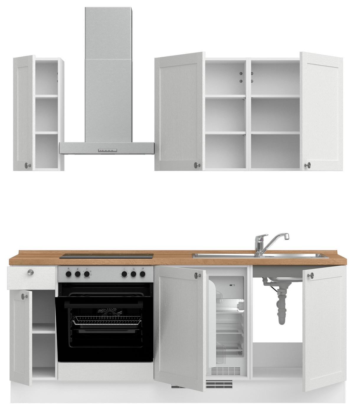 Küchenblock Frame Low m. Geräten Weiß - Edelstahlfarben/Eichefarben, MODERN, Holzwerkstoff/Metall (210cm) - Nobilia