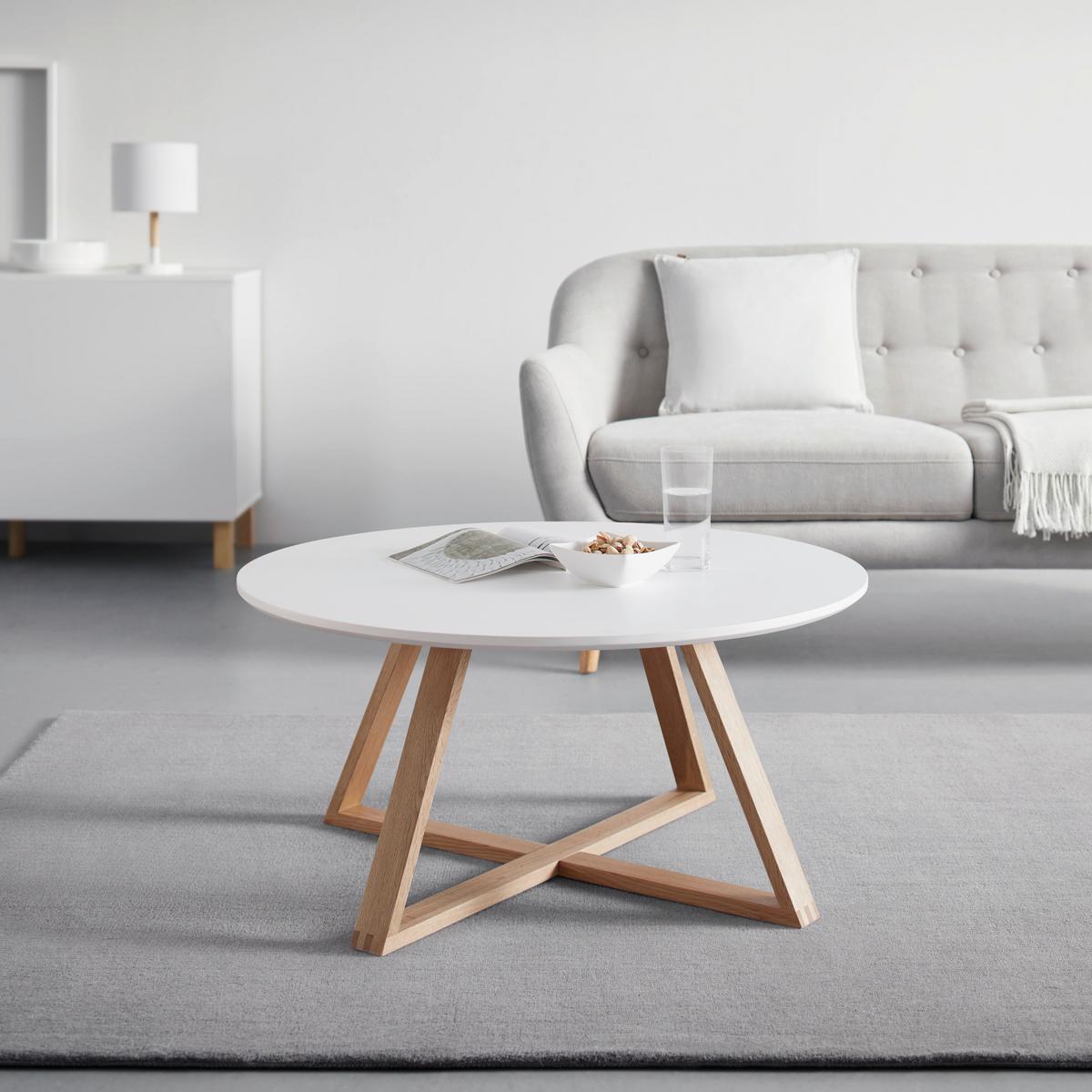 Măsuță de cafea MATTIA - alb/culoare lemn stejar, Modern, lemn/material pe bază de lemn (80/39cm) - Modern Living