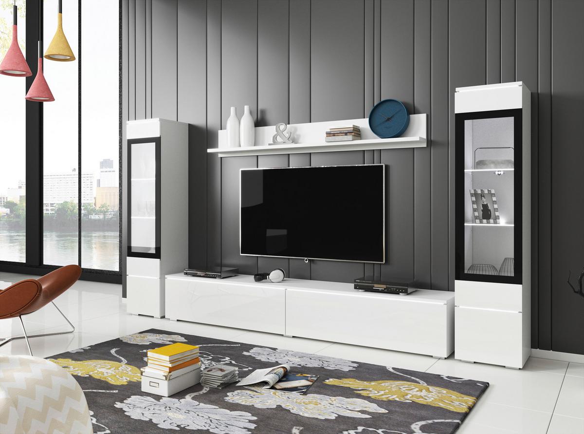 Dnevni Regal Vera, Bela, Visoki Sijaj, 4-Delno, Led - siva/bela, Trendi, umetna masa/steklo (240/130/33cm) - P & B