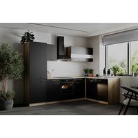 Eckküche Merle m. Geräten ca. 280x172cm Schwarz - Edelstahlfarben/Eichefarben, Basics, Holzwerkstoff/Metall (280/172cm) - Respekta