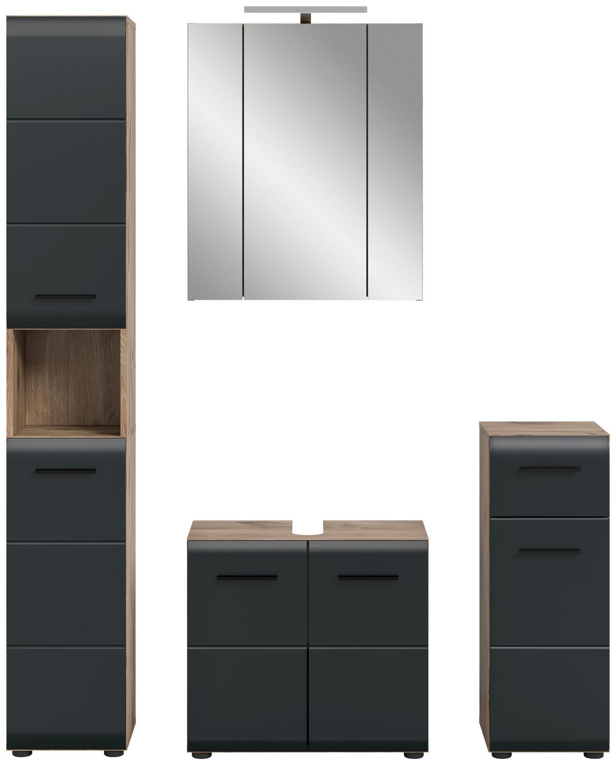 Kopalnica Z Umivalnikom Ice, Črna, Barva Hrasta, 4-Delna - črna/temni hrast, Basics, umetna masa/leseni material (120cm) - MID.YOU