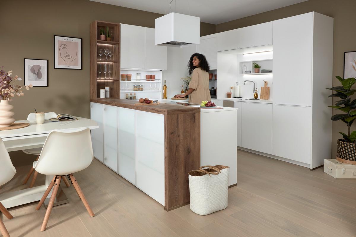 Bucatarie la comanda LASER - alb, Modern (246,6/280cm) - Nobilia