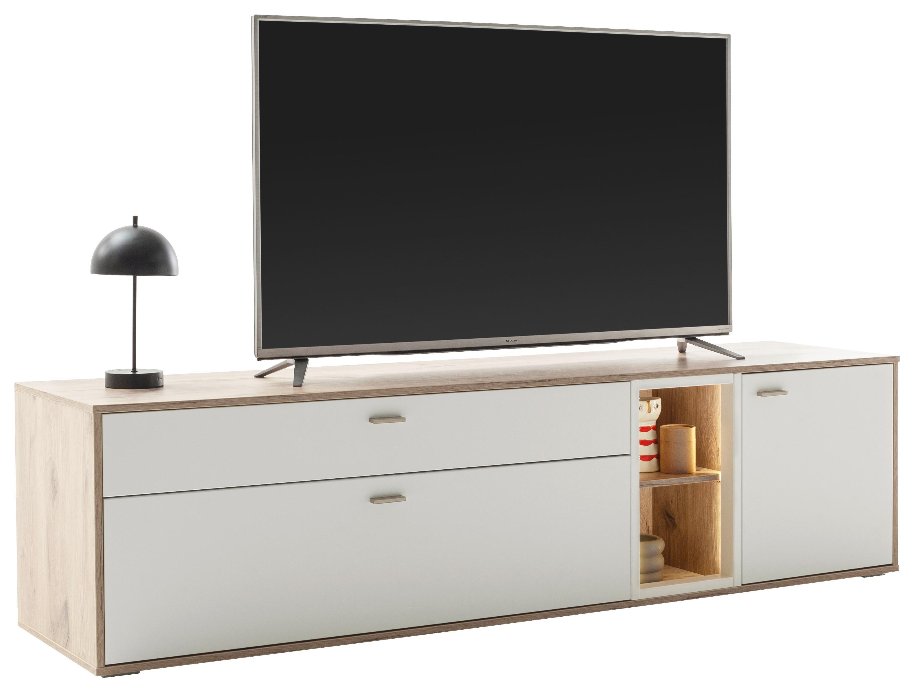 TV-Element Santerno Weiß/Eichefarben - Eichefarben/Weiß, KONVENTIONELL, Holzwerkstoff/Metall (199/53/50cm) - Mömax