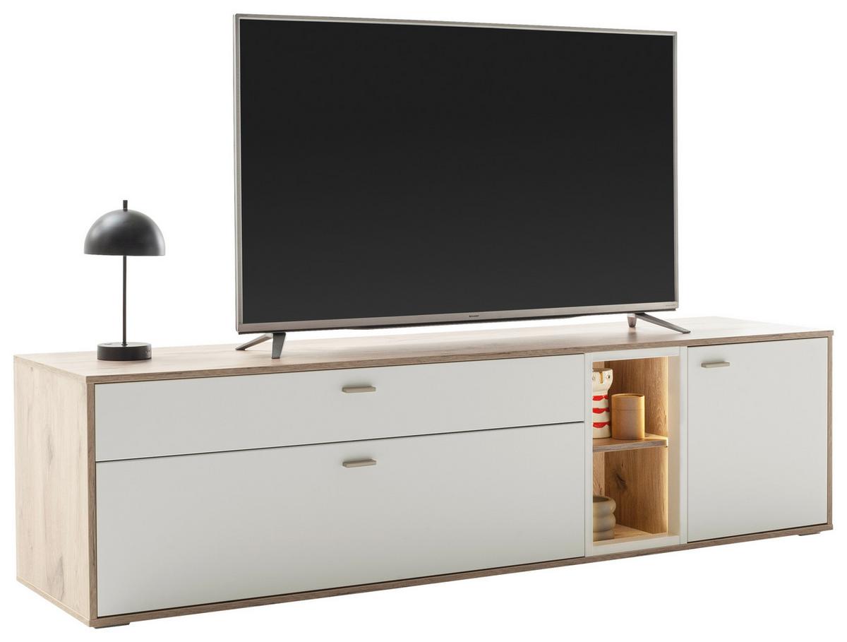 TV-Element Santerno Weiß/Eichefarben - Eichefarben/Weiß, KONVENTIONELL, Holzwerkstoff/Metall (199/53/50cm) - Mömax