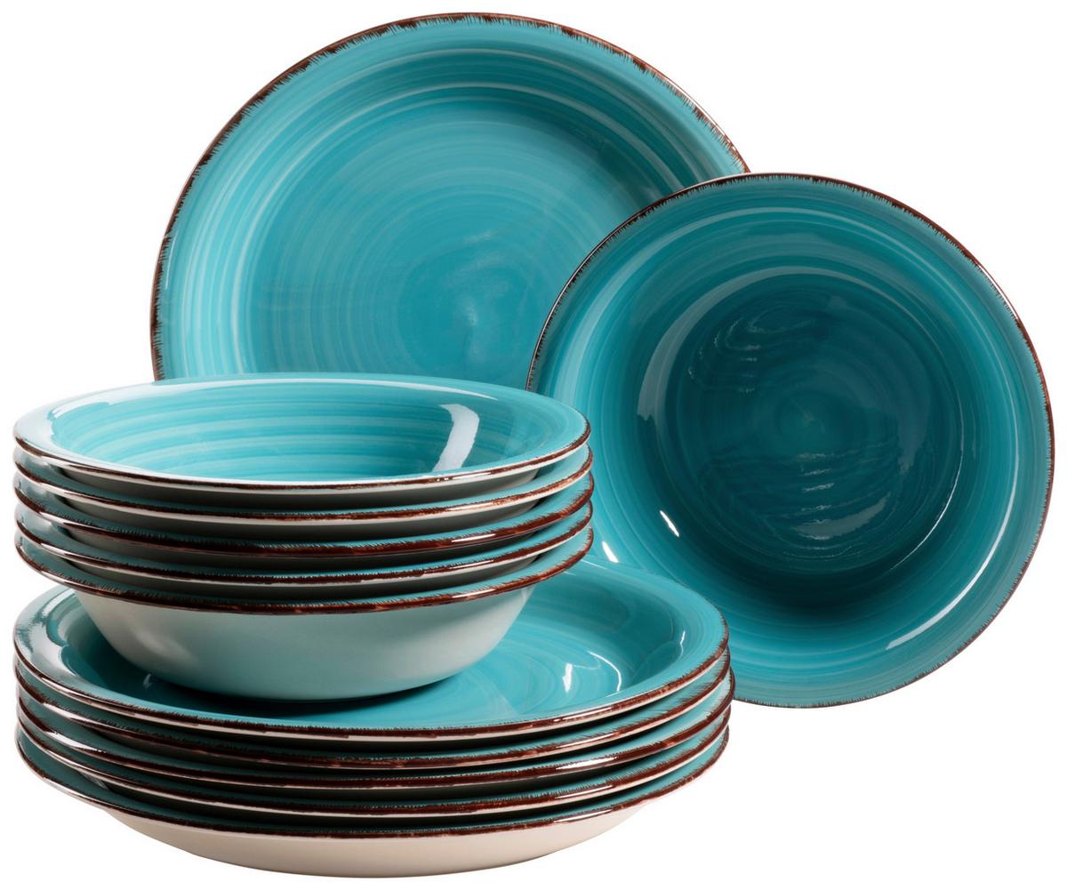 Tafelservice Lumaca aus Steingut, 12-teilig - Türkis, Basics, Keramik - Mäser
