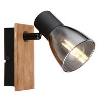 Strahler Claude in Schwarz max. 40 Watt - Dunkelbraun/Schwarz, Natur, Glas/Holz (7/15,5/14cm) - Globo