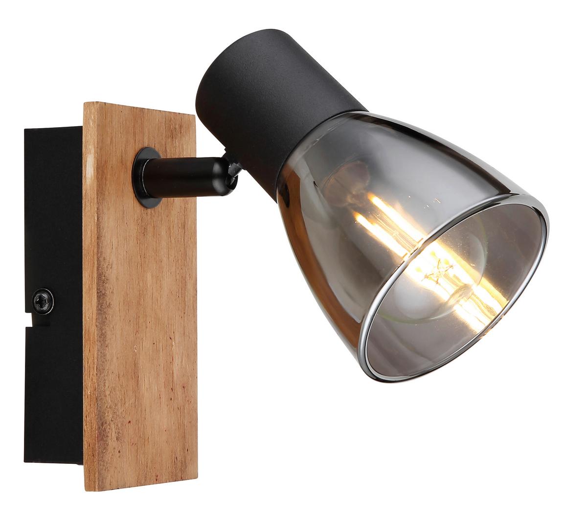 Strahler Claude in Schwarz max. 40 Watt - Dunkelbraun/Schwarz, Natur, Glas/Holz (7/15,5/14cm) - Globo