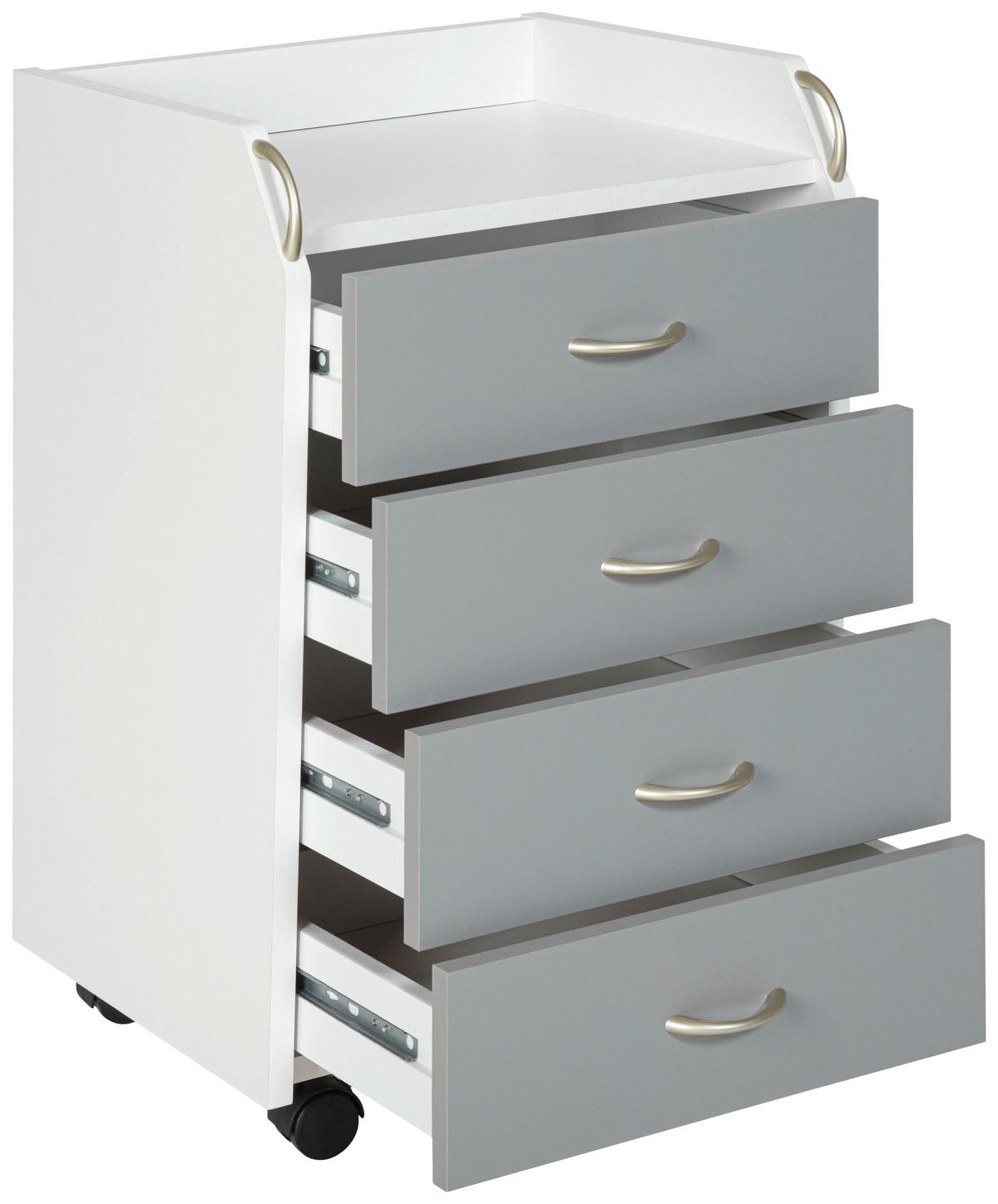 Rollcontainer Printi Grau/Weiß - Silberfarben/Weiß, KONVENTIONELL, Holzwerkstoff/Kunststoff (40/65/36cm) - MID.YOU