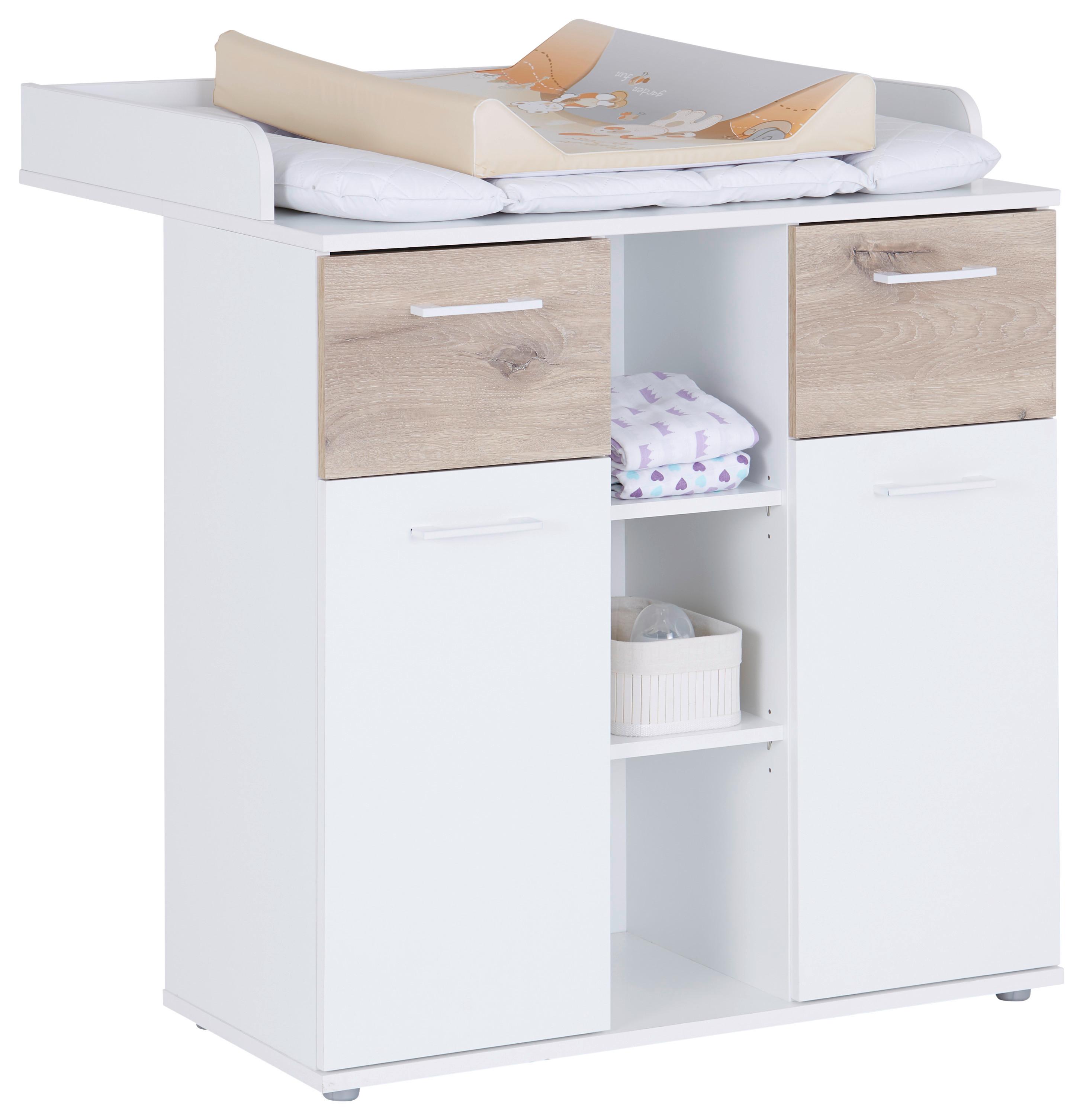 Comodă pentru înfășat ALEX - alb/culoare lemn stejar, Konventionell, material pe bază de lemn (89/101/78cm)