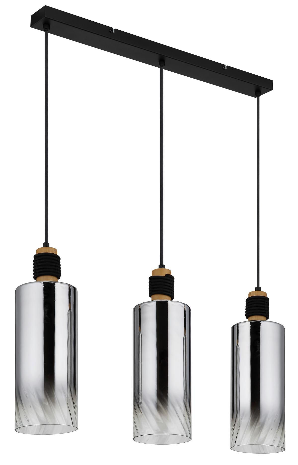 HÄNGELEUCHTE 15777-3H  OSBORNE - Klar/Schwarz, Design, Glas/Holz (68/12/150cm) - Globo