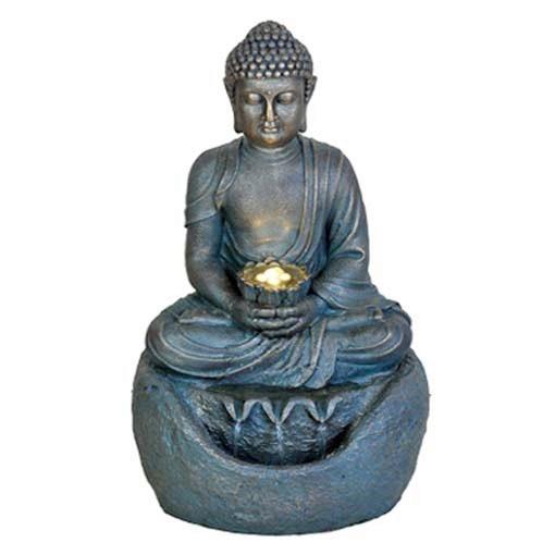 Szobaszökőkút Buddha - kékesszürke/aranyszínű, műanyag (30/47cm)