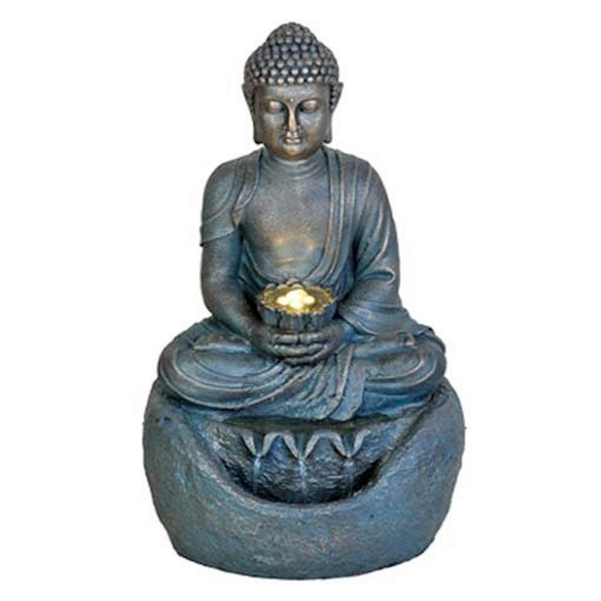 Szobaszökőkút Buddha - kékesszürke/aranyszínű, műanyag (30/47cm)