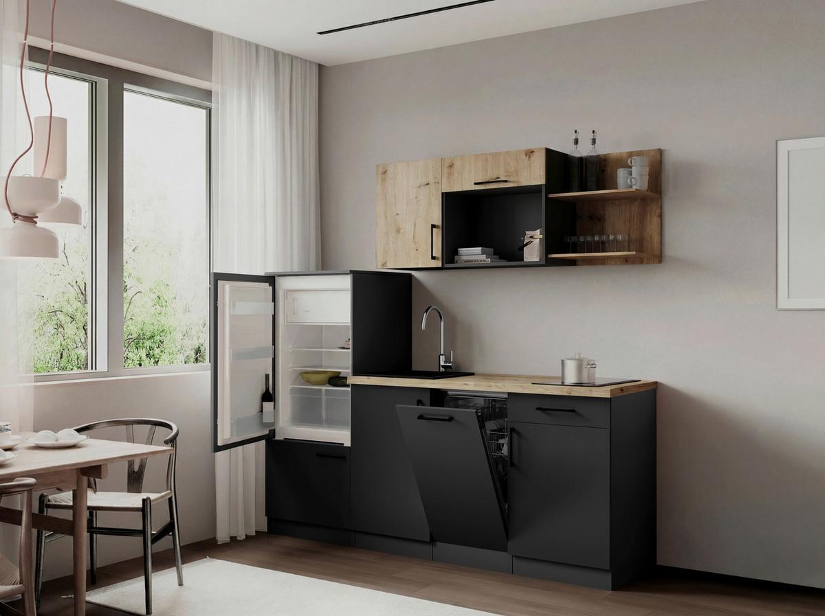 Küchenblock Oliver m. Geräten Grau - Eiche Artisan/Grau, Trend, Holzwerkstoff/Metall (205cm) - Respekta