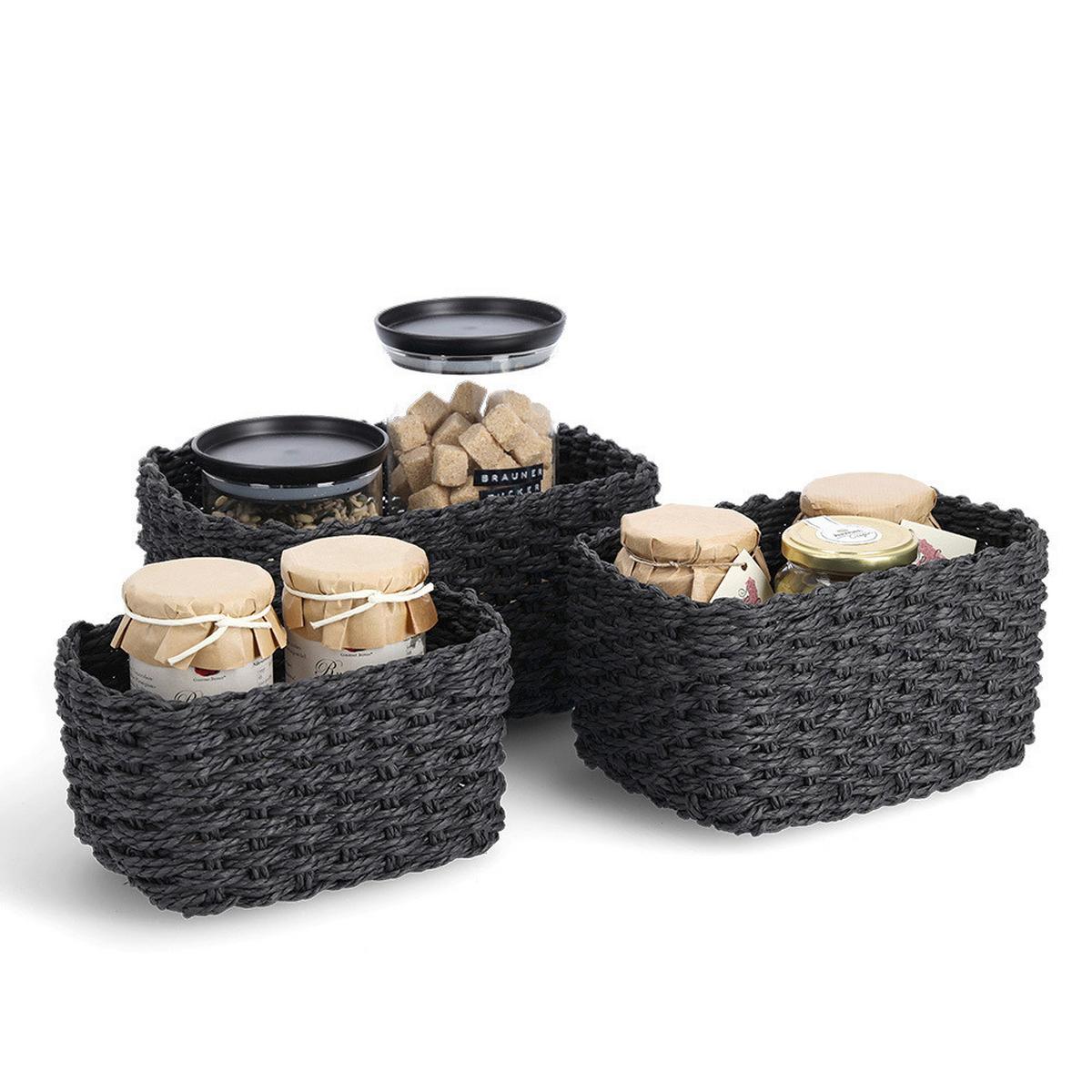 Korbset 3 Stk. Dunkelgrau - Dunkelgrau, Basics, Textil (24/18/13cm)