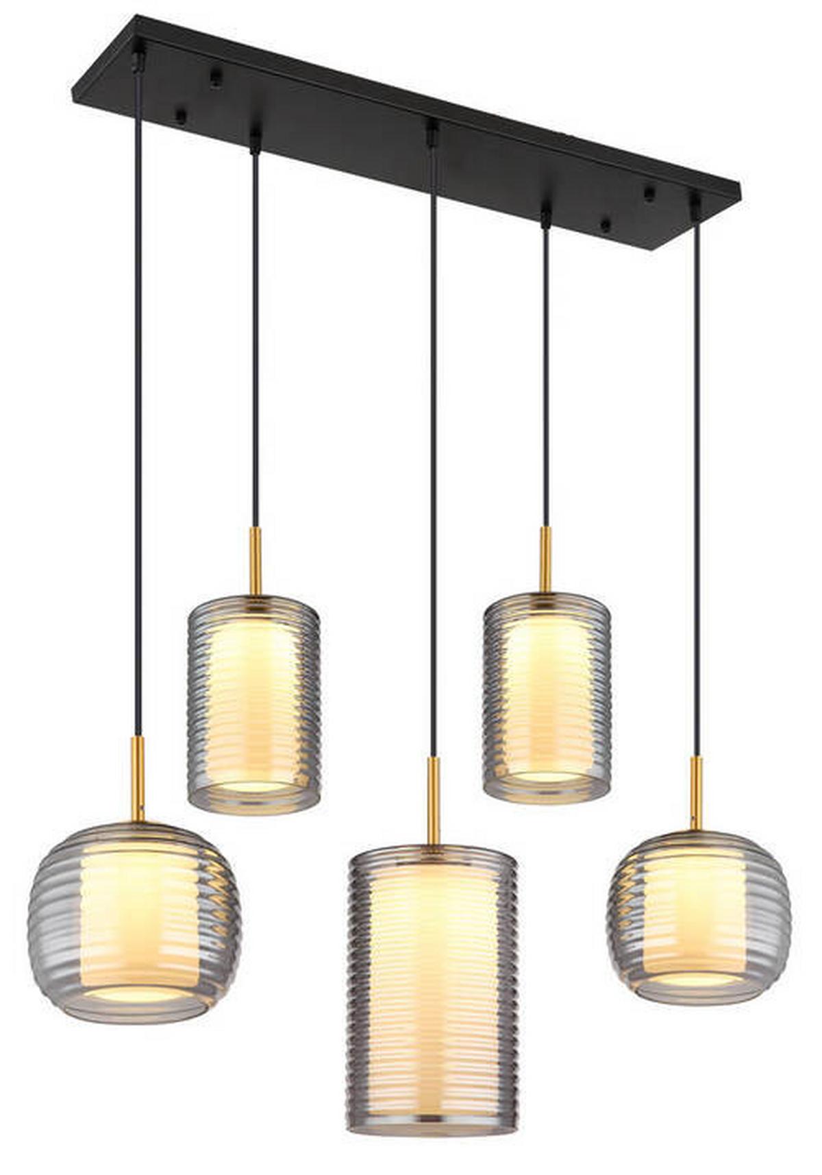 LED-HÄNGELEUCHTE 15740-5 - Messingfarben/Schwarz, Design, Glas/Metall (93/31,5/150cm) - Globo