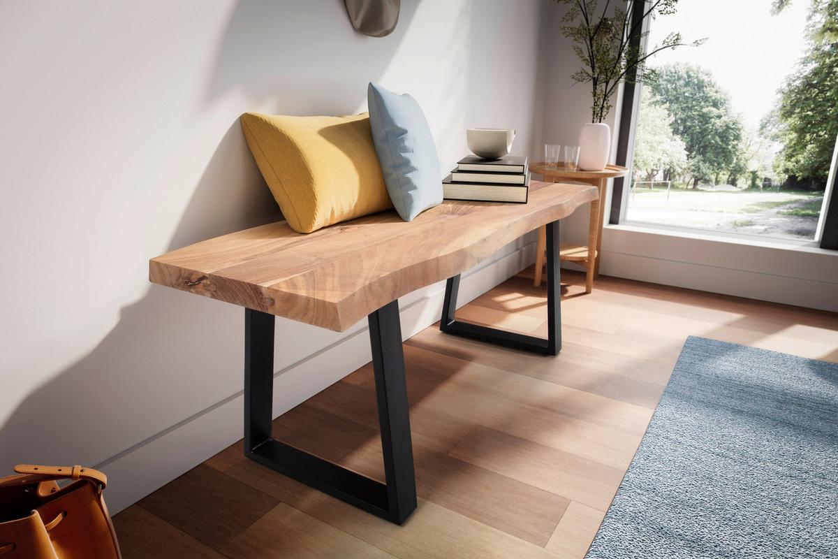 GARDEROBENBANK GARDEROBENBANK - Hellbraun/Schwarz, Design, Holz/Metall (120/40/45,5cm) - MID.YOU