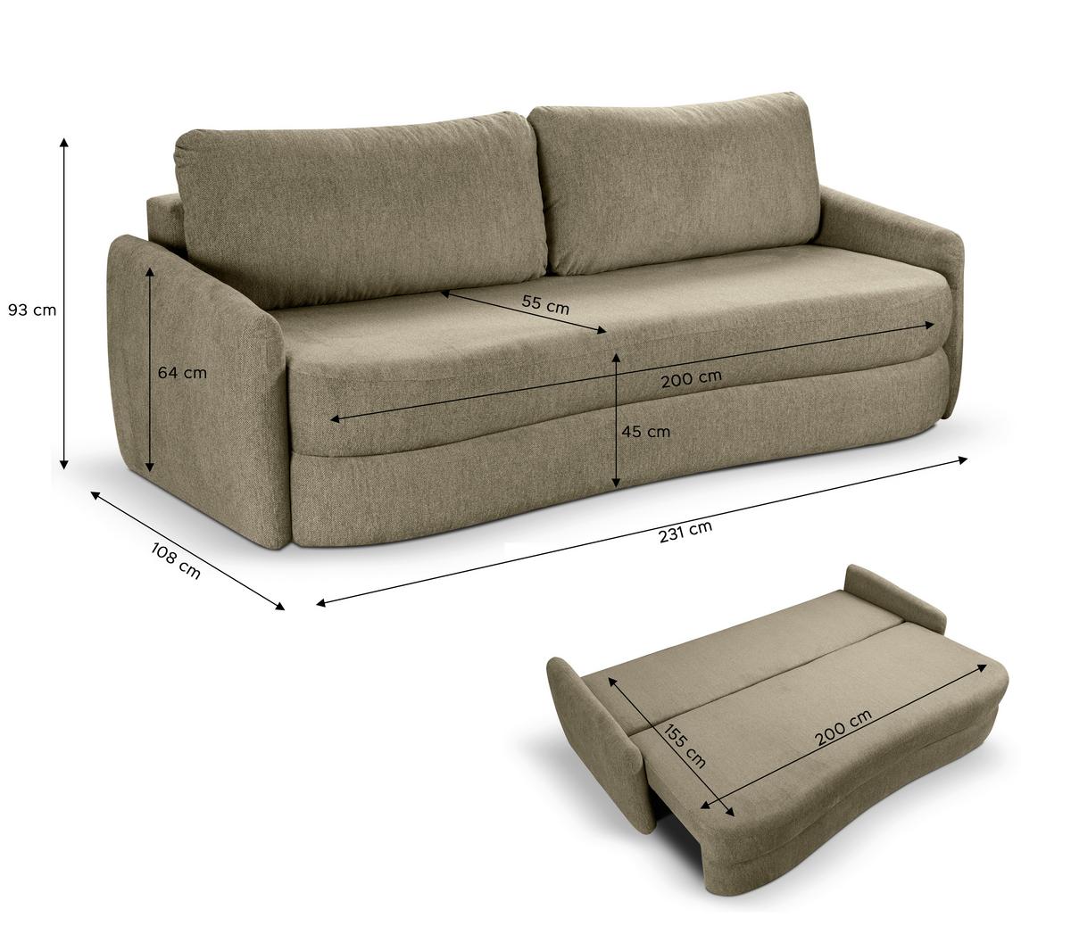 Schlafsofa Diana Grün - Schwarz/Grün, Basics, Holz/Kunststoff (231/93/108cm) - MID.YOU