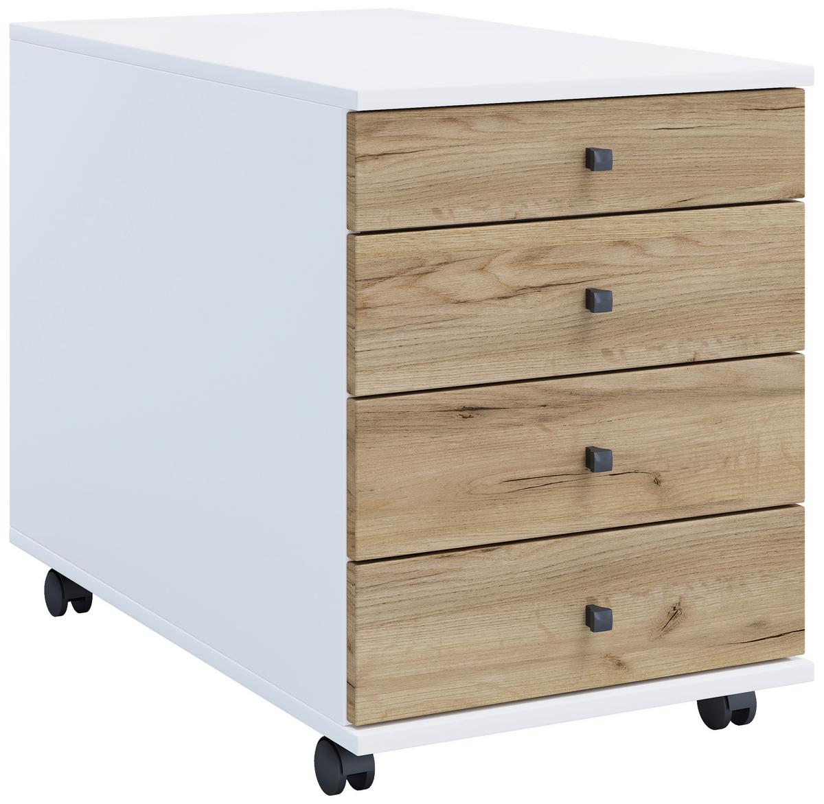 ROLLCONTAINER LONA MAXI - Honigeiche/Weiss, Design, Holzwerkstoff/Kunststoff (42/57/75cm) - MID.YOU