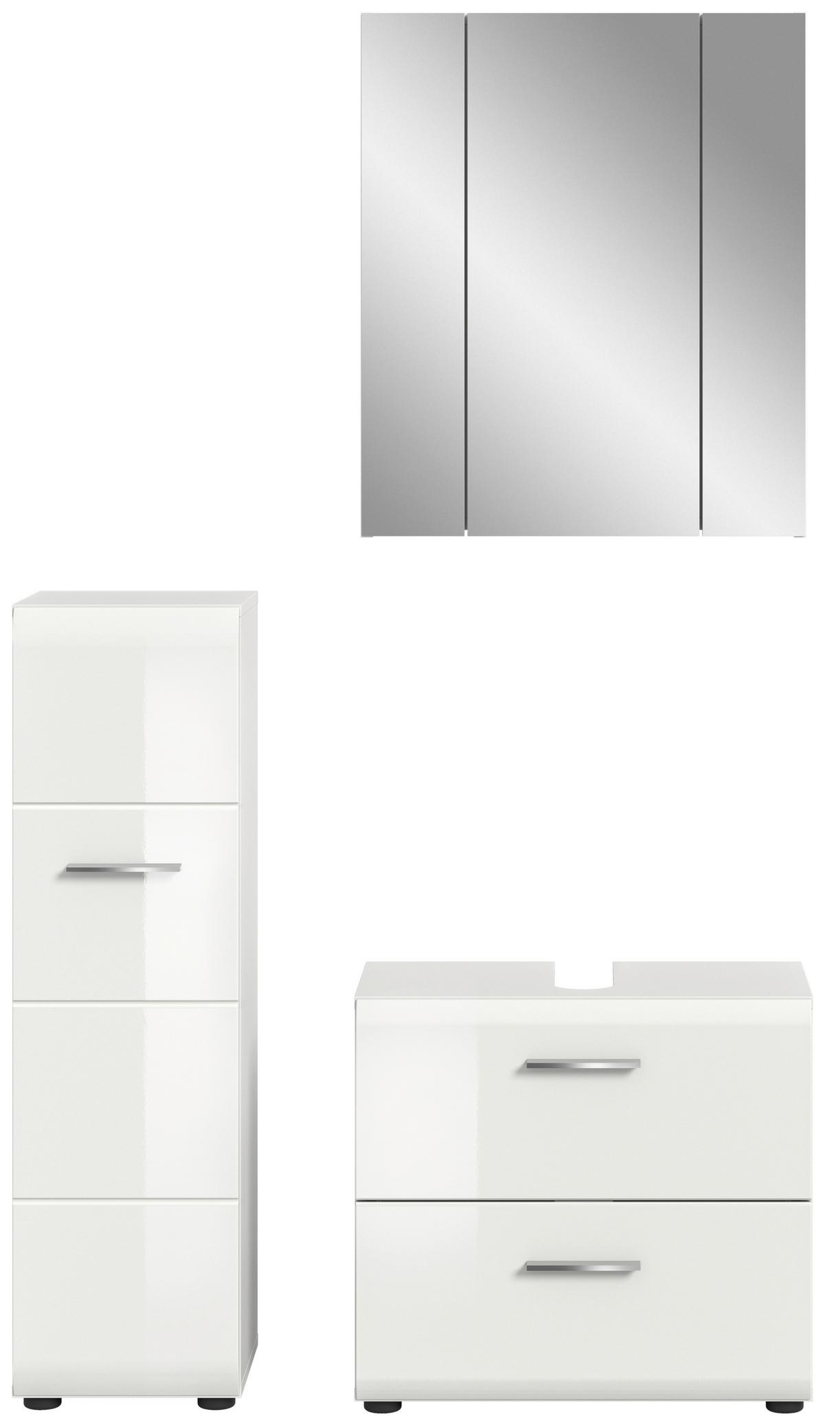 Badezimmer Ice 3-tlg. ca. 90 cm Weiß - Weiß Hochglanz/Silberfarben, MODERN, Holzwerkstoff/Kunststoff (90cm) - MID.YOU
