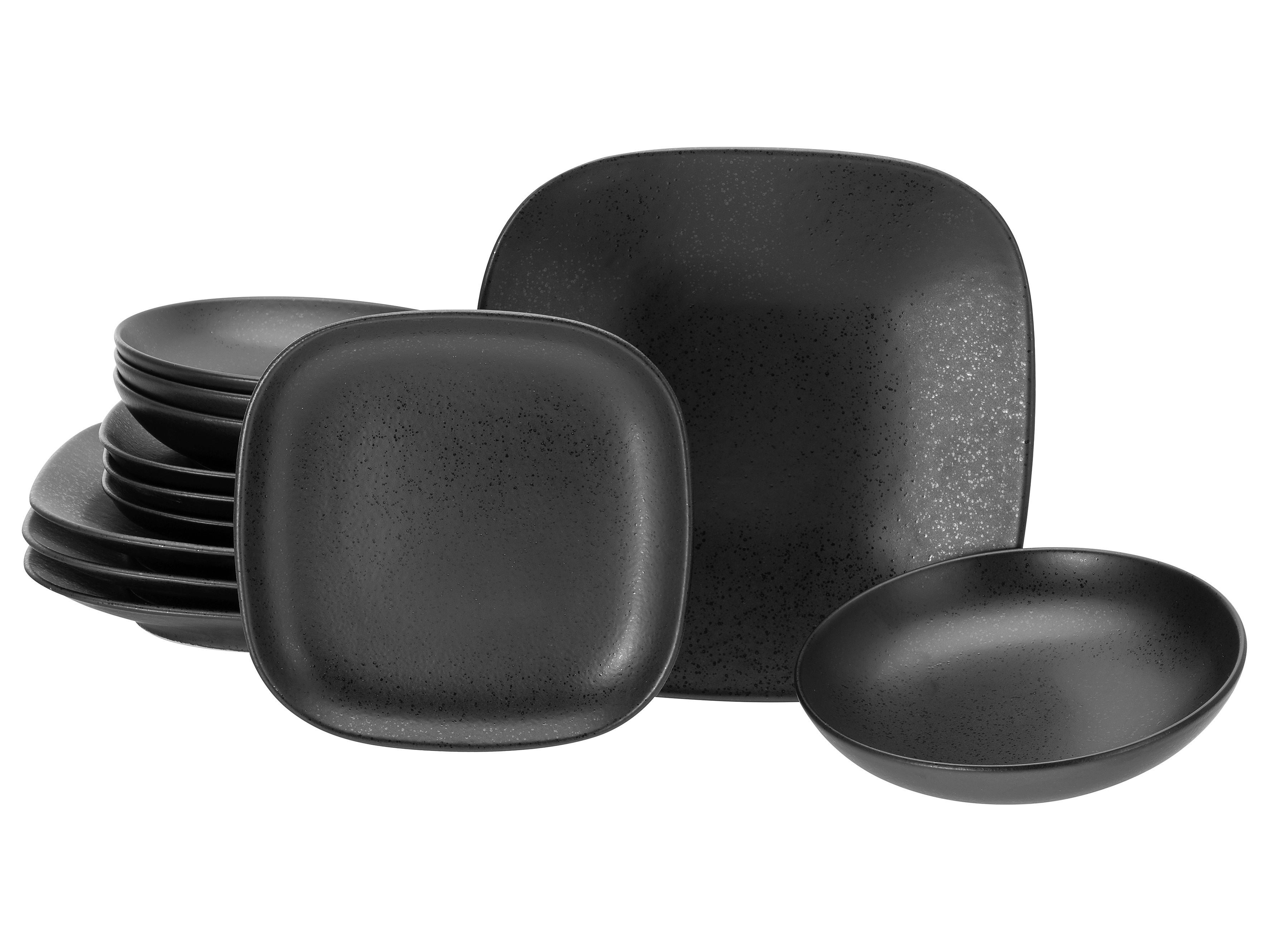 Jedilni Servis Magic Black Square, 12-Delni - črna, Basics, keramika - Creatable
