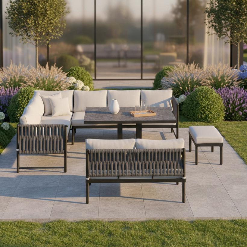 Kerti Étkezőgarnitúra Polly - világosszürke/sötétszürke, Modern, műanyag/textil - Bessagi Garden