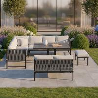 Dining-loungeset Polly - Dunkelgrau/Hellgrau, Modern, Kunststoff/Textil - Bessagi Garden