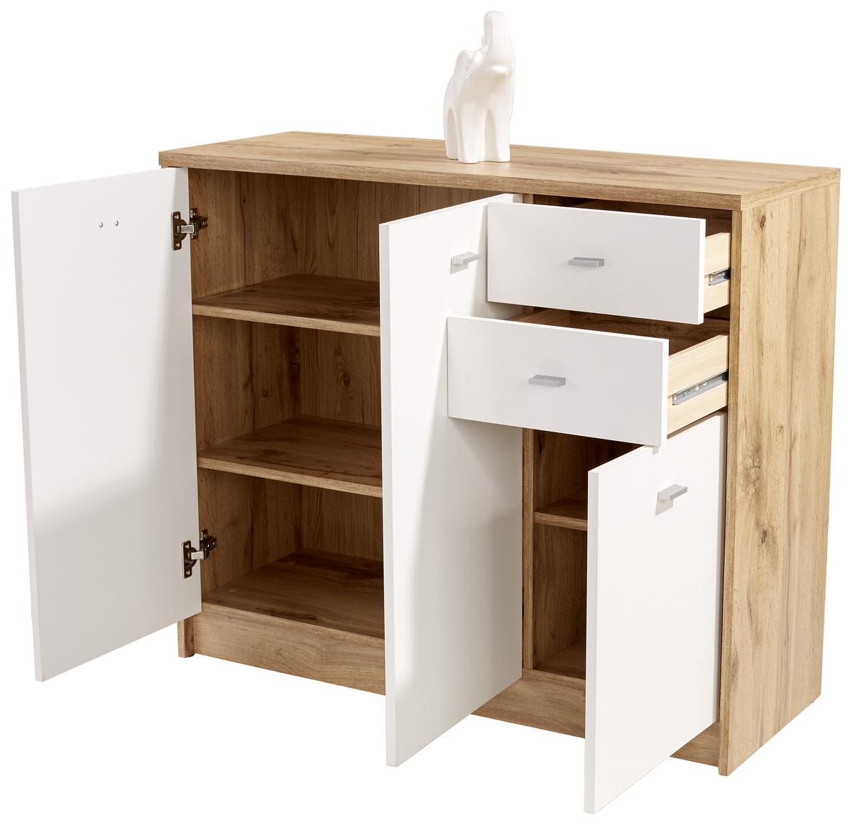 Comodă 4-You - alb/culoare lemn stejar, Modern, material pe bază de lemn (109,1/85,4/34,6cm) - Modern Living