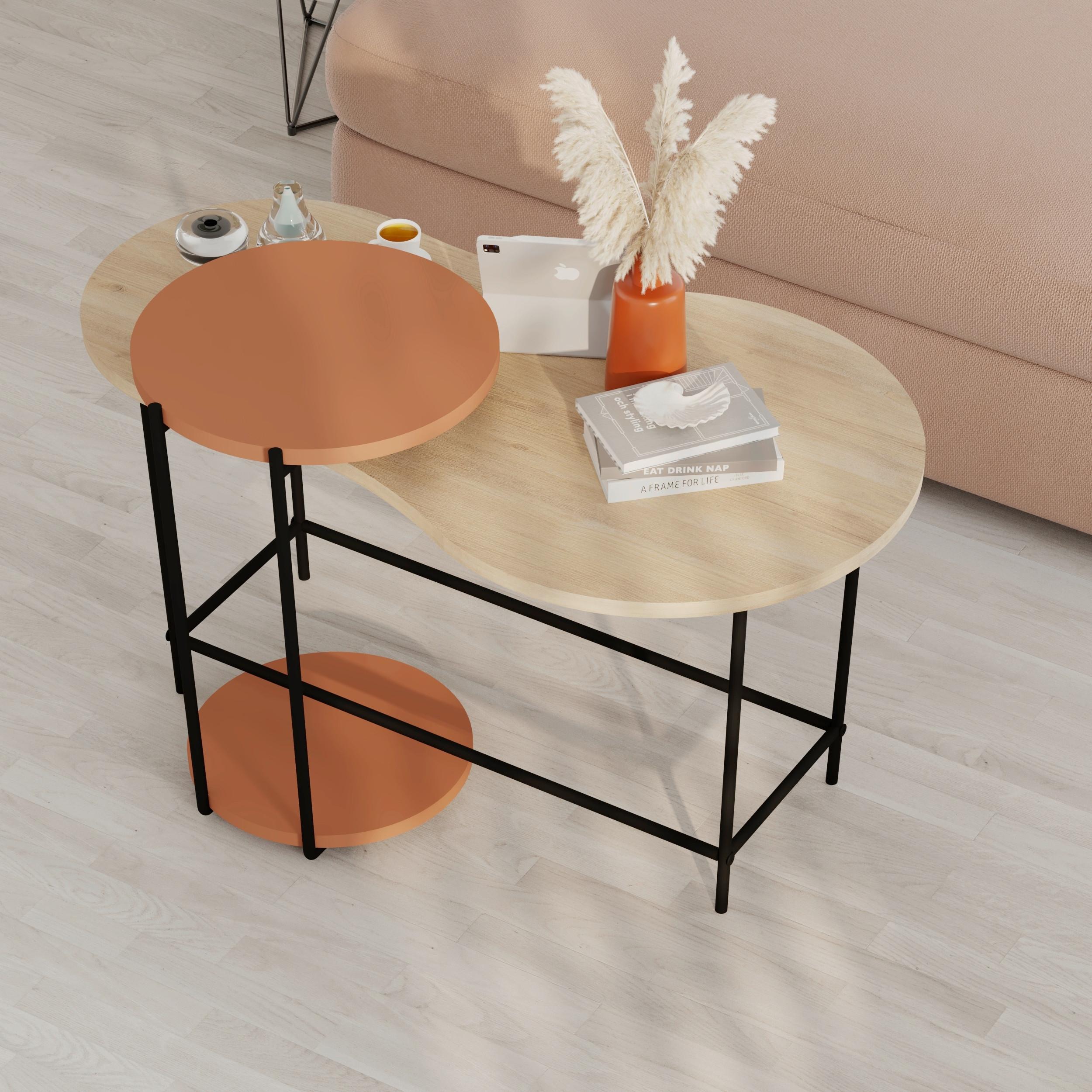 Klubska Miza Cuddle, Barva Hrasta, Oranžna - barve hrasta/temno oranžna, Design, kovina/leseni material (102/58/47cm) - Livetastic