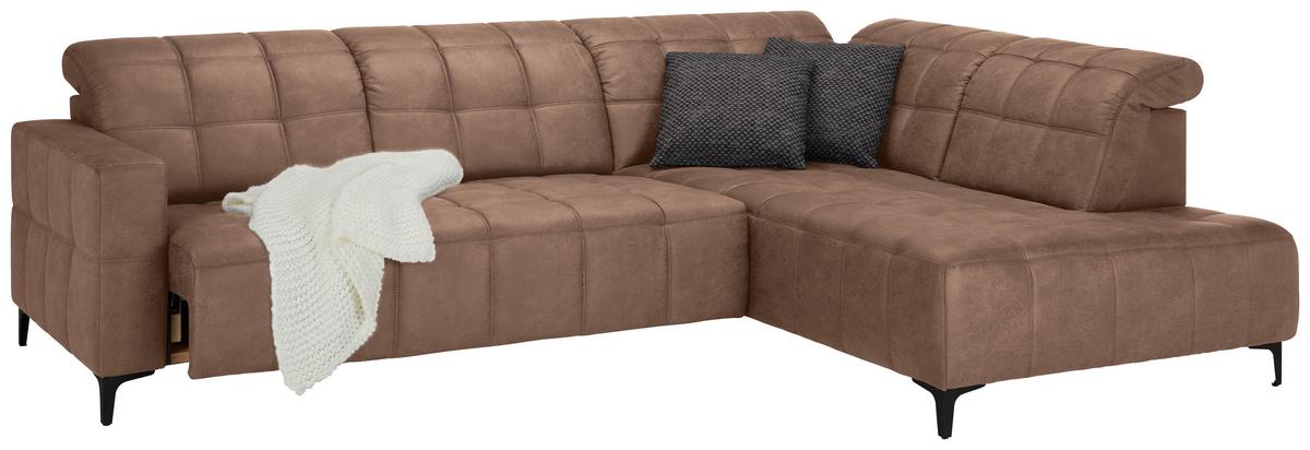 Ecksofa Panama rechts Terracotta - Terracotta/Schwarz, KONVENTIONELL, Textil/Metall (304/89-102/216cm) - Premium Living