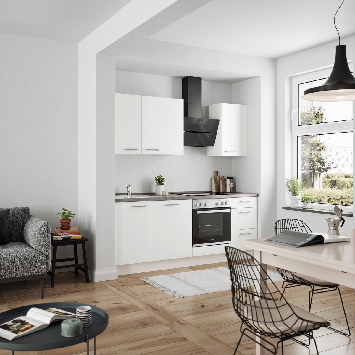 Küchenleerblock Touch High o. Geräte Weiß - Edelstahlfarben/Weiß, MODERN, Holzwerkstoff/Metall (210cm) - Nobilia