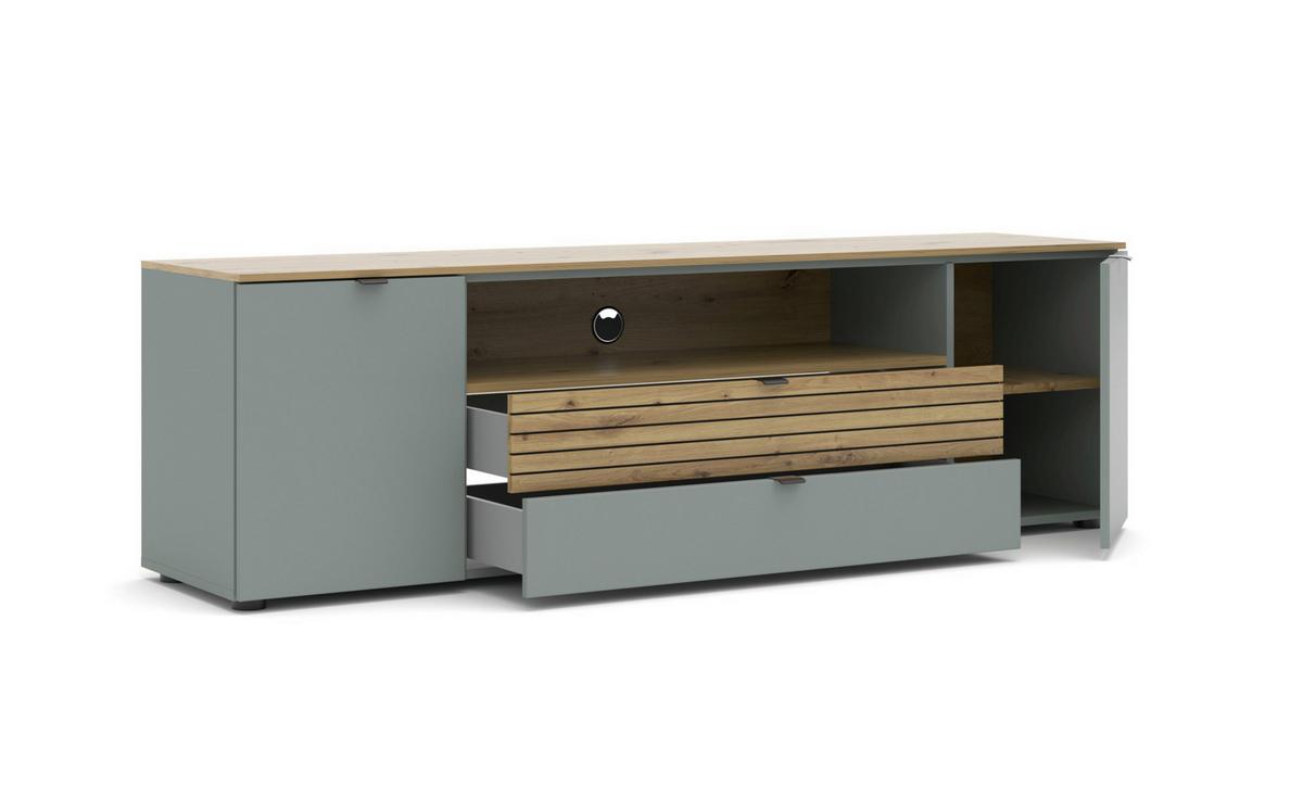Lowboard Bahia-M Grün/Eiche Artisan - Schwarz/Eiche Artisan, MODERN, Holzwerkstoff/Metall (180/54/41cm) - Mömax