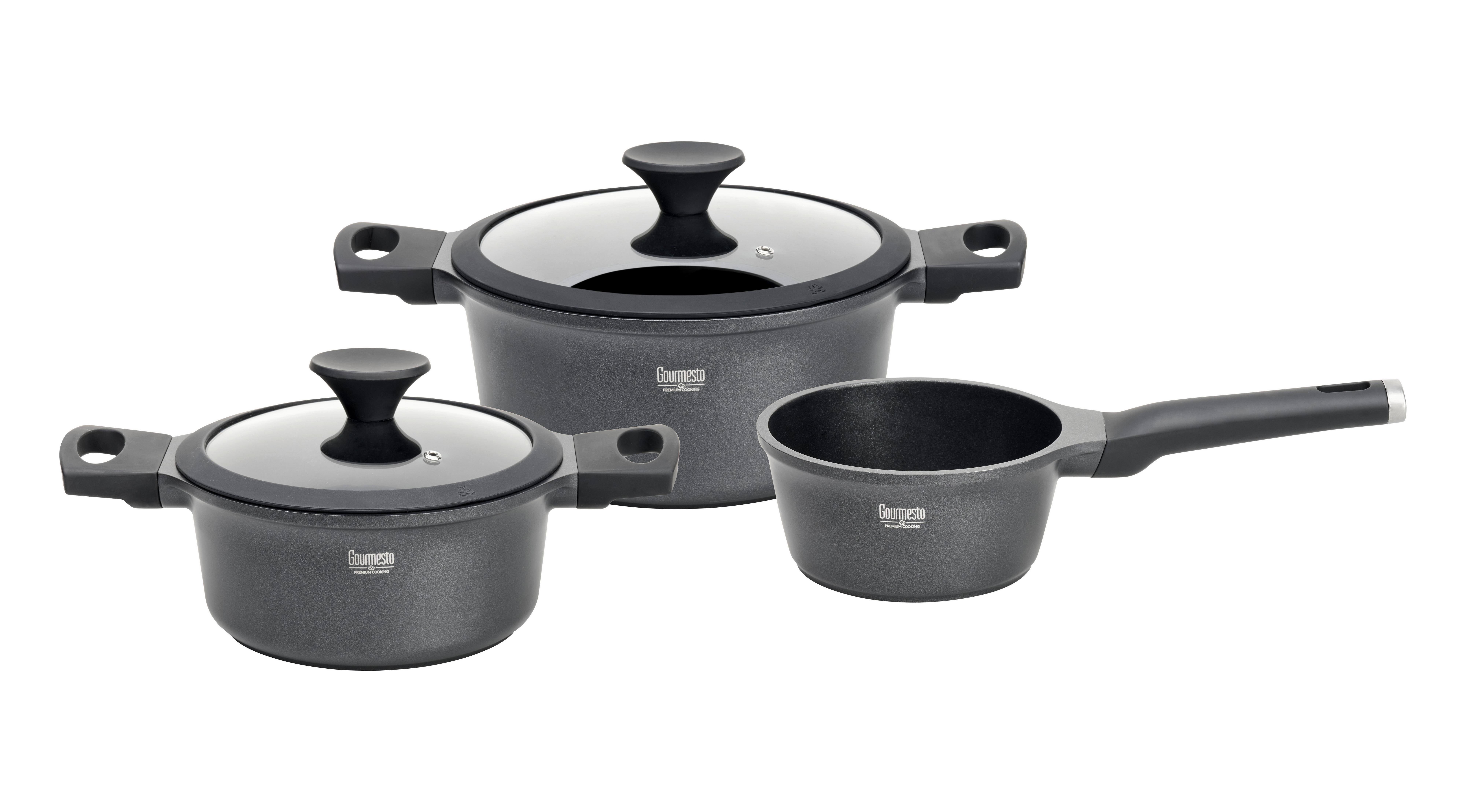 GRYT- OCH KASTRULLSET BLACK LINE - klar/svart, Klassisk, metall/glas - Gourmesto