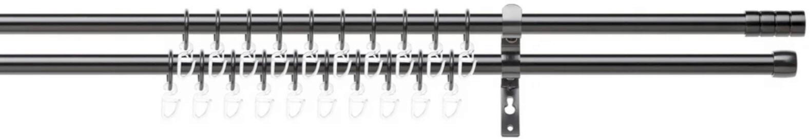 Vorhangstangenset Joo 2 Schwarz ca. 200-340cm - Schwarz, Kunststoff/Metall (200-340cm) - Premium Living