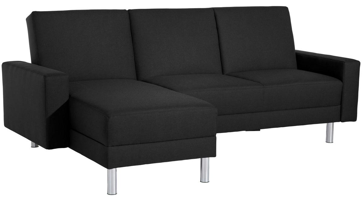 ECKSCHLAFSOFA JUST FASHION - Chromfarben/Schwarz, KONVENTIONELL, Textil/Metall (152/230cm) - Max Winzer