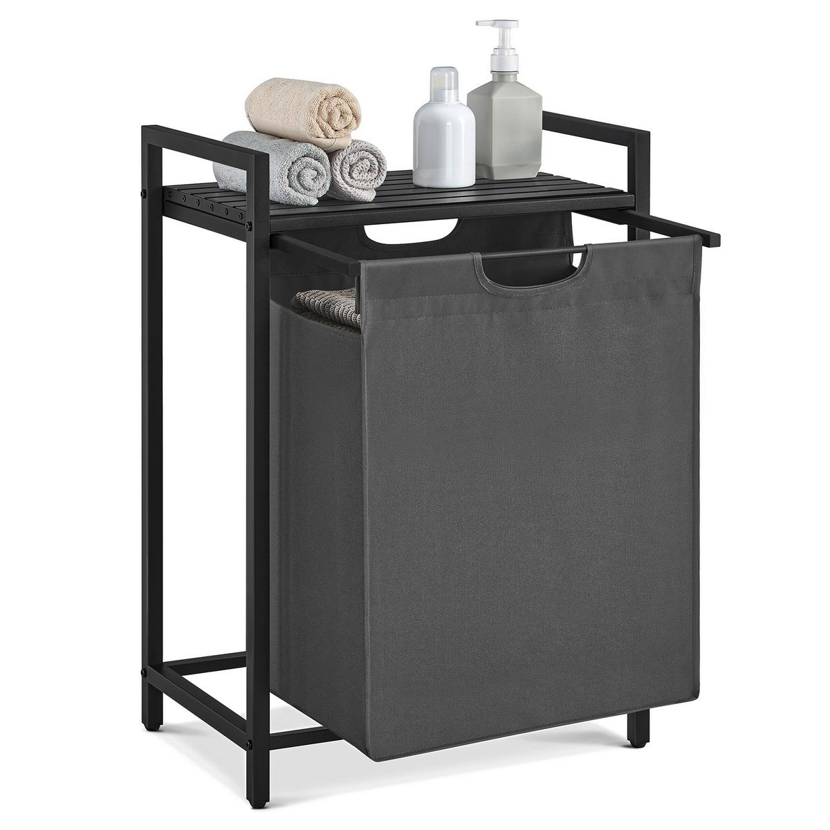 Wäscshekorb ca. 50x72x33 cm Grau - Schwarz/Grau, Trend, Holzwerkstoff/Textil (50/72/33cm) - MID.YOU